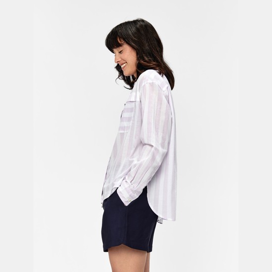 Aigle Striped Long-sleeved Blouse Shirts Women White ZA-95826